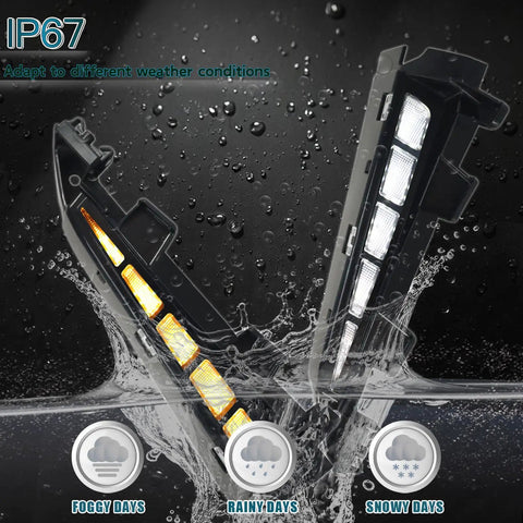 LED lamp assembly of Toyota Tacoma Front Wheel Arch Side Marker Lights Kit with water droplets, showing IP67 weatherproof feature