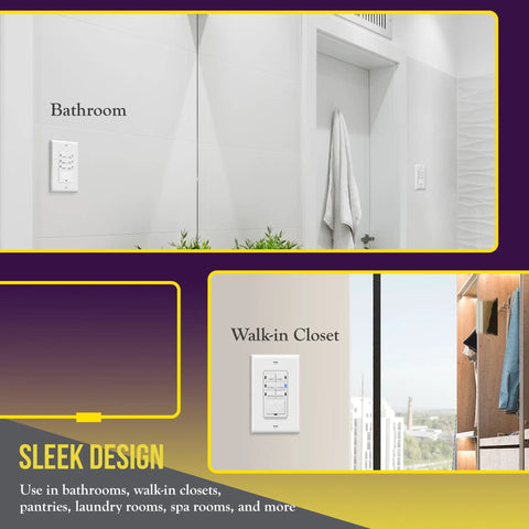 Countdown Timer Switch for Bathroom Fans and Lights 1 to 30 Minute Delay In Wall Neutral Wire Required UL Listed installation view