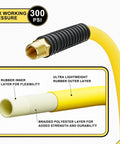 Close-up of Hybrid Air Hose One Half Inch By Four Feet With One Half Inch MNPT Ends and reinforced layers showing bend restrictor