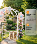Heavy Duty PVC Garden Arbor Arch For Plant Climbing, 94 Inch Tall Backdrop Stand With Wide Entryway, Boss Backyard Vibes For Weddings Gardens And Festivals, Easy Setup, Weather Resistant White with balloons and flowers