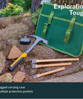 Geology Tools Kit With Musette Bag For Prospectors Includes Rock Pick Hammer Chisels Magnifying Glass And Durable Canvas Tool Bag