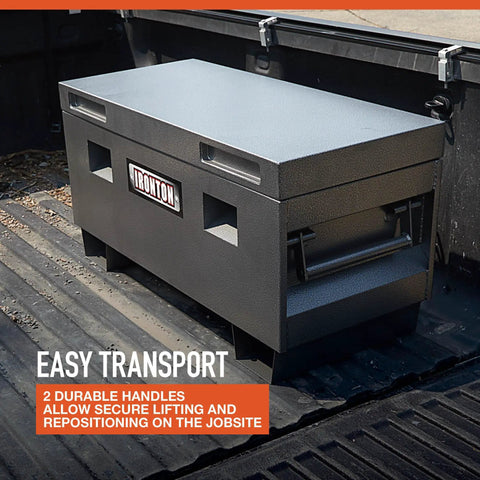 Tough As Nails Lockable Tool Box For Job Sites Built From Solid Carbon Steel With High Security Anti Pry Design And Rugged Gray Finish Keeps Gear Locked Down Secure On Demanding Construction Worksites Daily