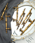 Antique Brass Cabinet Pulls 3.75 Inch Hole Center Vintage Drawer Handles For Kitchen And Bath 96mm Center To Center
