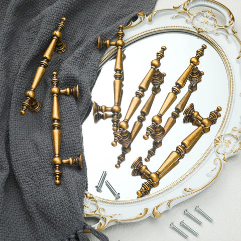 Antique Brass Cabinet Pulls 3.75 Inch Hole Center Vintage Drawer Handles For Kitchen And Bath 96mm Center To Center