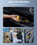 L7 Portable Tire Inflator Cordless Air Compressor 150 PSI Fast 1 Minute Inflation Auto Shutoff LED Light next to car console