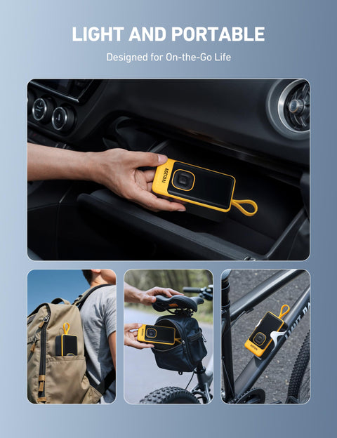 L7 Portable Tire Inflator Cordless Air Compressor 150 PSI Fast 1 Minute Inflation Auto Shutoff LED Light next to car console