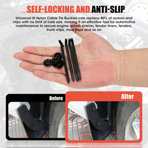 100 Piece Upgraded Nylon Cable Tie Buckle Universal Heavy Duty Self Locking Fasteners Kit for automotive repairs