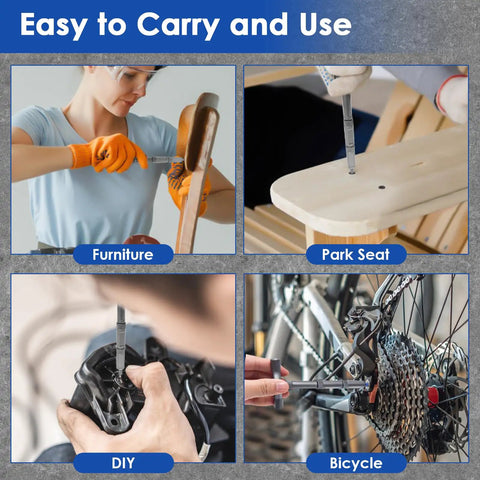Using 24 In 1 Magnetic Ratchet Screwdriver Set With Detachable Handle on furniture, park seat, DIY projects, and bicycle repairs.