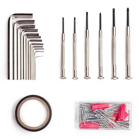 148 Piece General Household Tool Set With Pink Plastic Toolbox Storage Case For DIY Home Repairs And Craft Projects Includes Durable Heat Treated Hand Tools shown with screwdrivers, L-keys, and hardware.