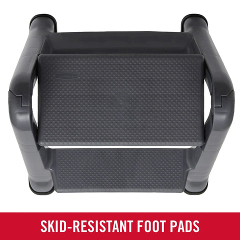Top view of Two Step Folding Foot Stool 14 Inch High Gray Lightweight 300 Pound Capacity with skid-resistant foot pads visible