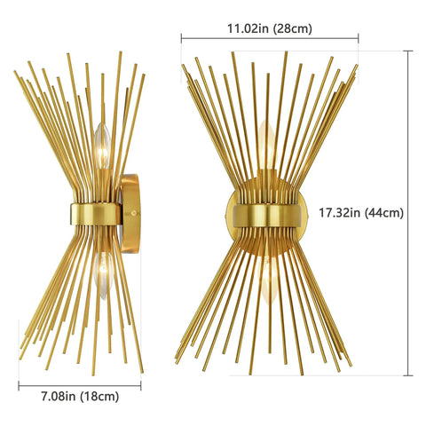 Antique Brass Two Light Modern Mid Century Wall Sconce Hardwired Brass Wall Light with special plating, side view