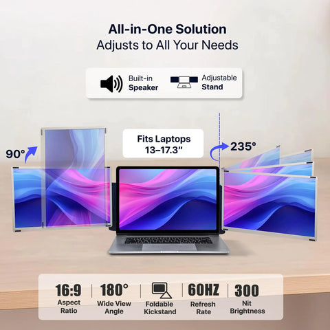 15.6 Inch Laptop Screen Extender With Carry Bag And Cleaning Kit, Full HD 1080P IPS Display, adjustable triple monitors