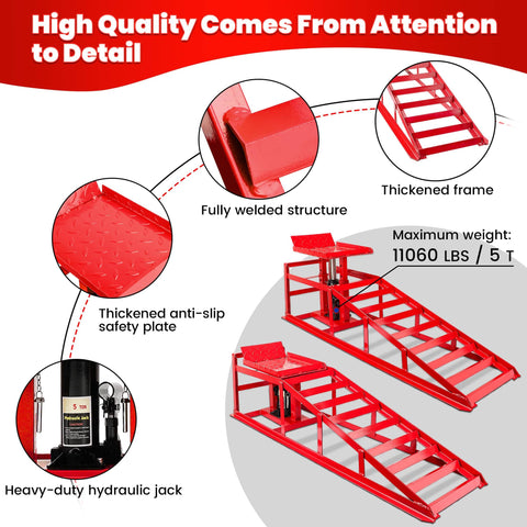 Two Pack Heavy Duty Hydraulic Car Ramps With 11,060 Lbs Capacity Adjustable Lift Height 9.84 To 14.96 Inches Portable Vehicle Ramps For Oil Changes Home Garage Setup And Auto Repair