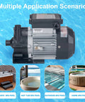 Premium Sweet Plug And Play Hot Tub Circulation Pump, Heavy Duty 0.25HP Spa Replacement Motor 115V shown in pool setting.