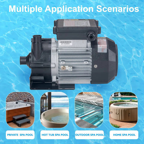Premium Sweet Plug And Play Hot Tub Circulation Pump, Heavy Duty 0.25HP Spa Replacement Motor 115V shown in pool setting.