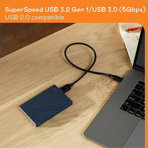 2TB Portable External Hard Drive For Mac Navy With Backup Software And Password Protection USB C Compatible And USB 3 0 3 1 Connectivity And Slim Durable Travel Ready