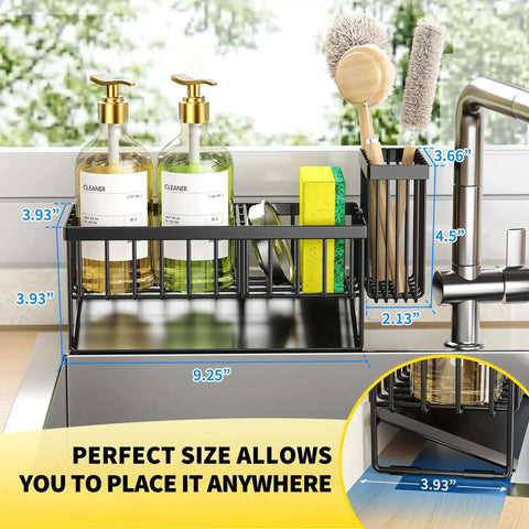 Sink Caddy With Brush Holder And Self Drain Tray Rustproof Stainless Steel Organizer For Sponges Soaps And Dish Brushes