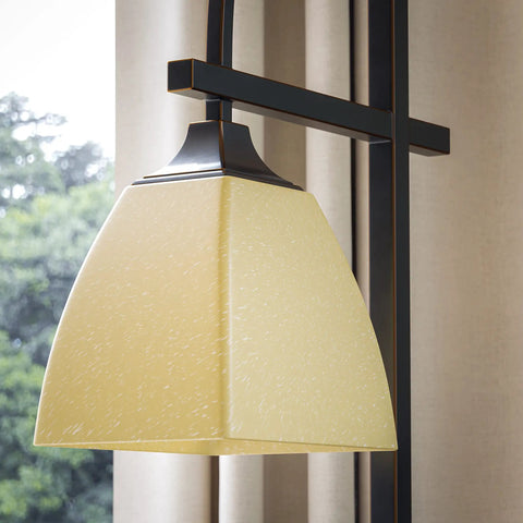 Oil Rubbed Bronze Arch Table Lamp For Home Office Urban Industrial Desk Light With Glass Shade 28 Inch Tall 11 Inch Reach