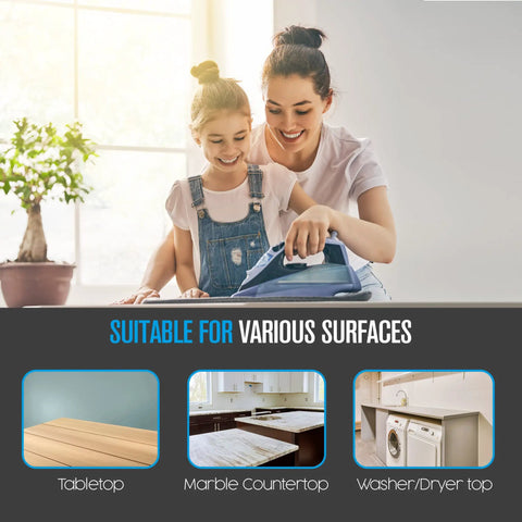 Mother and daughter using Ironing Mat For Any Flat Surface Portable Magnetic Ironing Pad on tabletop