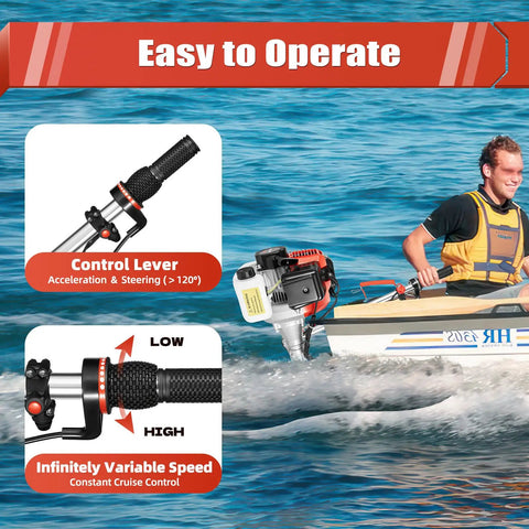 Beast Mode Two Point Three Horsepower 52CC Two Stroke Outboard Motor With CDI Ignition Air Cooled Engine Three Blade Propeller And Zero Point Twenty Two Gallon Fuel Tank Portable Heavy Duty Boat Engine For Inflatable Boats Kayaks And Fishing Yachts