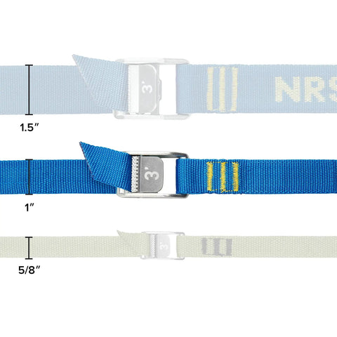 Heavy Duty 1 Inch By 20 Foot Tie Down Straps Pair in iconic blue with cam buckles, stainless steel springs, and UV resistant webbing