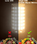 Dimmable BA15D LED Bulbs 6W 120V Soft Warm White 2700K high CRI vs low CRI comparison, emphasizing color rendering on fruits