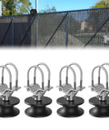 Heavy Duty Nylon Sliding Gate Rollers Pack Of Four With Slick Rolling Wheels For Zero Friction And Whisper Quiet Gate Operation Tough As Nails Hardware Parts Set, close-up of rollers on a background of a sliding gate.