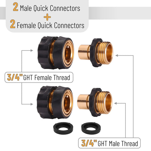 Garden Hose Quick Connectors Three Quarters Inch Universal Fit With Quick Release Fittings Set Of Four Adapters Two Male And Two Female