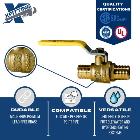 10 Pack PEX Ball Valves Three Quarter Inch Full Port Brass For Potable Water And Hydronic Heating, ANSI NSF 61 ASSE 1061 Certified