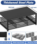 Desk Organizer and Monitor Stand With Drawer and Two Pen Holders for Laptop Setup, black steel riser with measurements
