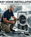Man installing Durable Beefy Washer Drive Belt Replacement fits wide range of front load and top load washers in laundry room