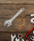 Beefy Heavy Duty Adjustable Wrench Spanner With Wide Ergonomic Handle 8 Inch Extra Wide Jaw High Carbon Steel on wooden table