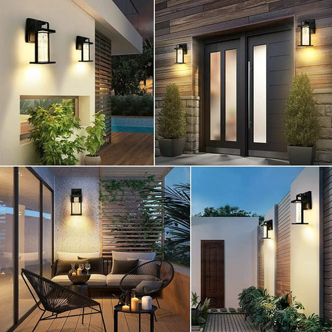 Dusk To Dawn Outdoor LED Wall Light With Crystal Glass 10W 480LM IP23 Patio illuminating exterior walls and patios.