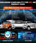 Worldwide compatibility for 99% new energy cars with major brands listed for electric vehicles and diagnostic scan tools.