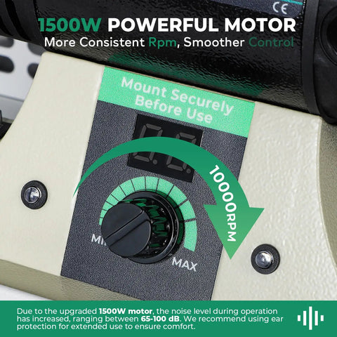 Close-up of the digital display and control knob on the Robust 1500W Jewelry Polishing Machine With Digital Display And Weighted Iron Base For Jewelers Who Want A Dependable Machine That Cuts Through Tasks Like Butter.