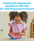 Child using Hands On Subtraction Practice Board With Self Checking Dials For Fun Kid Friendly Math Facts Games For Kindergarten