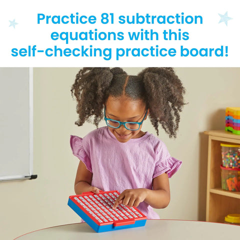 Child using Hands On Subtraction Practice Board With Self Checking Dials For Fun Kid Friendly Math Facts Games For Kindergarten
