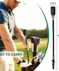 Man placing Click Stick Golf Swing Training Aid With Arm Band And Wrist Strap into golf bag on field