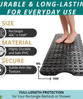 Extra Long Non Slip Bath Mat With Built Tough Suction Cups That Hold Fast On Wet Tub And Shower Floors Heavy Duty Anti Skid Safety Runner Strip In Matte Black 40X16 with anti-slip texture and PVC material.