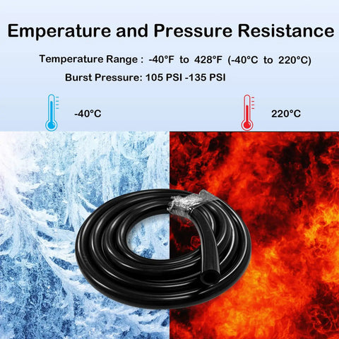 Beefy High Temp Silicone Vacuum Hose For Automotive Five Sixteenth Inch ID 8mm 5 Feet Long Black Tubing Withstands High Temperatures