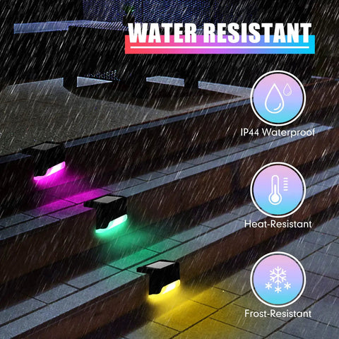 36 Pack Wireless Solar Deck Lights Outdoor Waterproof Step Lights for fence pool garden wall patio yard shown on wet stairs
