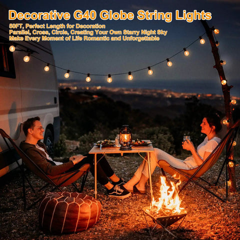 100 Foot Outdoor G40 LED Globe String Lights Two Pack Dimmable Waterproof Shatterproof Light Strings With 52 Bulbs Connectable