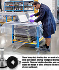 Worker using Heavy Duty Adjustable Leveling Feet with 2.36 Inch Diameter Base and M12 Thread Anti Slip Rubber Foot Supports