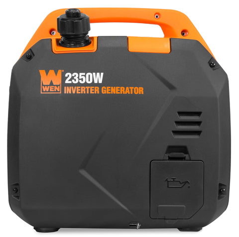 Front view of Ultra Quiet 2350 Watt Portable Inverter Generator With Fuel Shutoff Gas Powered Lightweight 39 Pound Unit Delivers 1900 Rated Watts