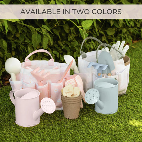 Kid Friendly Garden Starter Kit With Durable Safe Tools For Outdoor Fun Including Gloves, Tote Bag, 22Oz Watering Can, Rake, Shovel