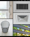 Collage of Six Pack 12x8 Inch Stainless Steel Wire Mesh Screens 20 Mesh Durable Rust Proof Easy To Cut With Smooth Edges on windows, vents, and filters