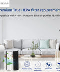 Living room with 2 In 1 True HEPA Replacement Filter With Activated Carbon For Pure Enrichment PureZone Elite 4 In 1 Tower Air Purifier PETWRFIL Pack Of Four