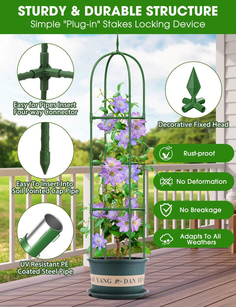 Outdoor Climbing Plant Trellis Obelisk 6Ft Garden Support Tower Tough As Nails Rustproof PE Coated Metal Thickened Tube