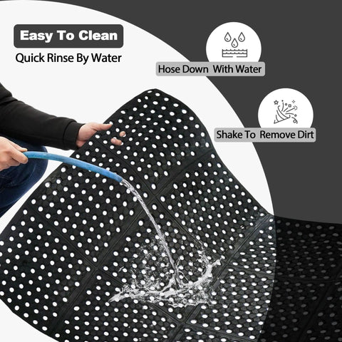 Person washing Anti Fatigue Drainage Rubber Floor Mat Roll 83 By 36 Inch Non Slip Heavy Duty For Kitchen Bar Restaurant Wet Areas