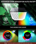 Multicolor Solar Spot Lights Outdoor With 47 LEDs 4 Sides Illuminants 300 Degree Beam IP67 Waterproof Solar Powered Garden Landscape Lights For Yard Path And Patio Vibes For Real with auto color changing and fixed light modes.